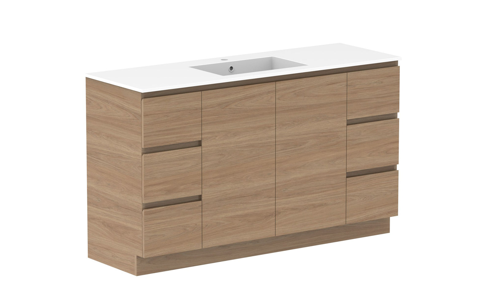 ADP Glacier Full Depth Door & Drawer Trio Floor Mount Vanity 1500mm centre bowl, cast marble top