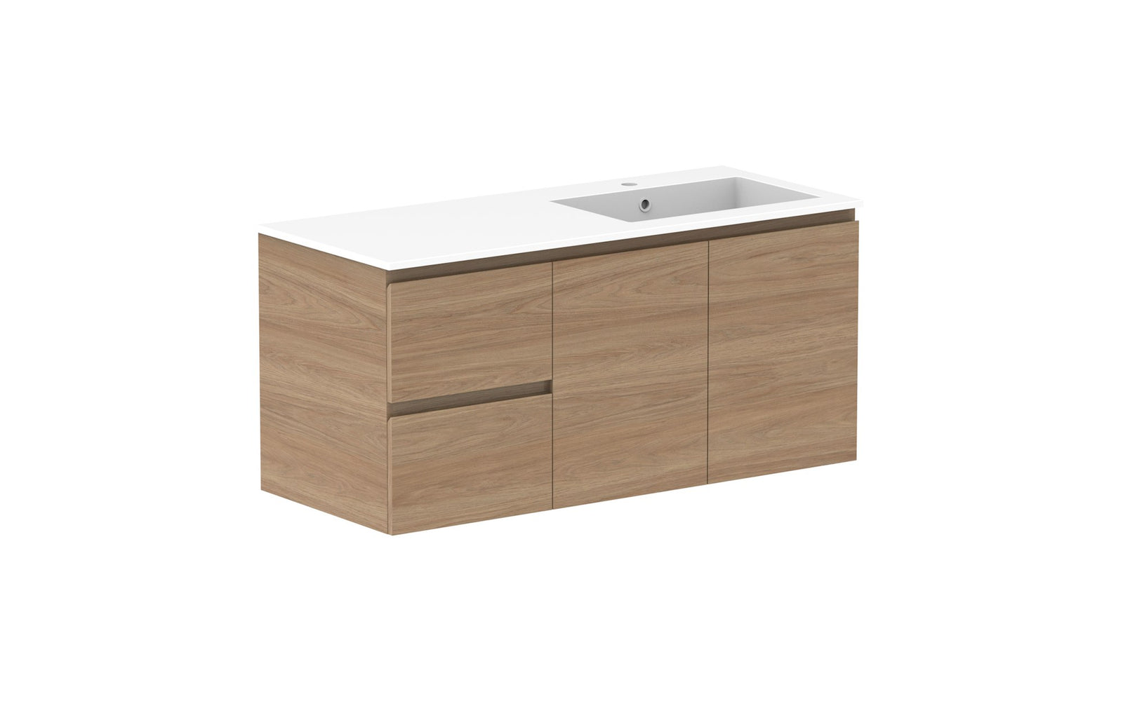 ADP Glacier Full Depth Door & Drawer Twin Wall Hung Vanity 1200mm right offset bowl, cast marble top