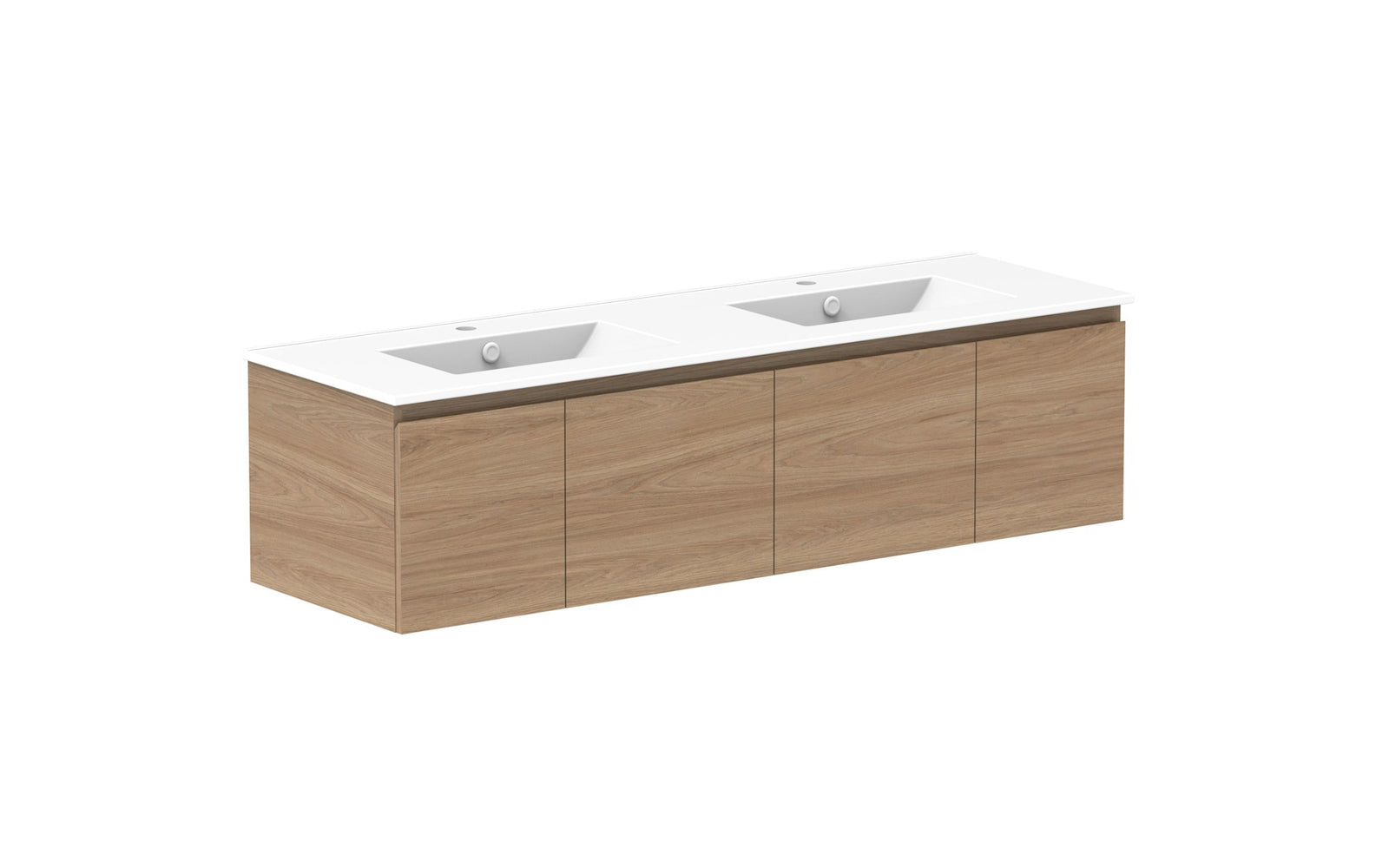 ADP Glacier Full Depth Door & Drawer Slim Wall Hung Vanity 1500mm double bowl, ceramic top