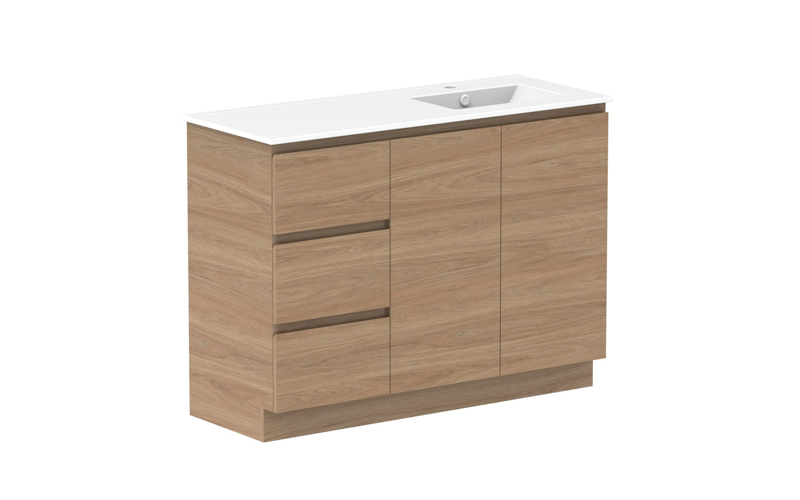 ADP Glacier Full Depth Door & Drawer Trio Floor Mount Vanity 1200mm right offset bowl, ceramic top