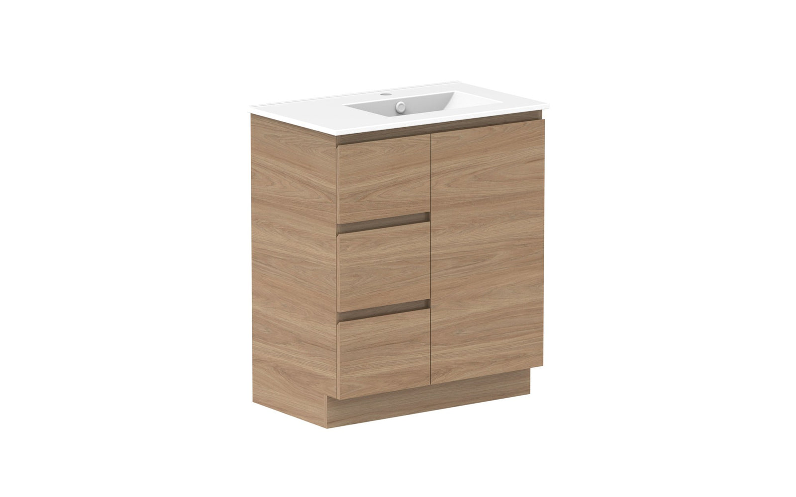 ADP Glacier Full Depth Door & Drawer Trio Floor Mount Vanity 750mm right offset bowl, ceramic top