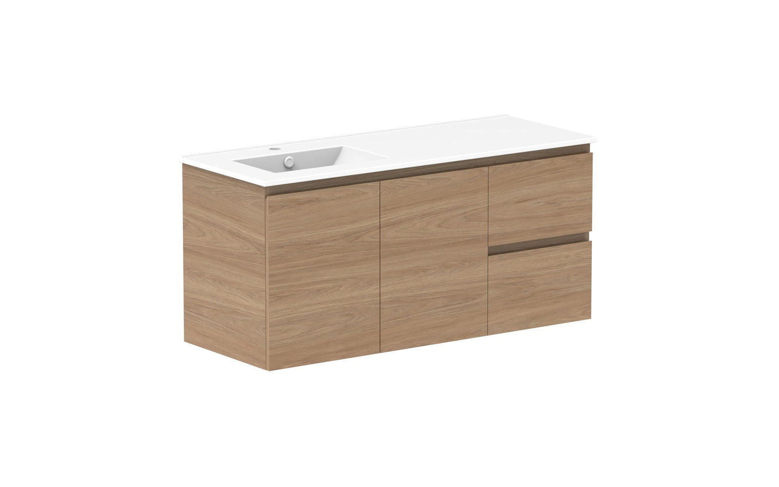 ADP Glacier Full Depth Door & Drawer Twin Wall Hung Vanity 1200mm left offset bowl, ceramic top