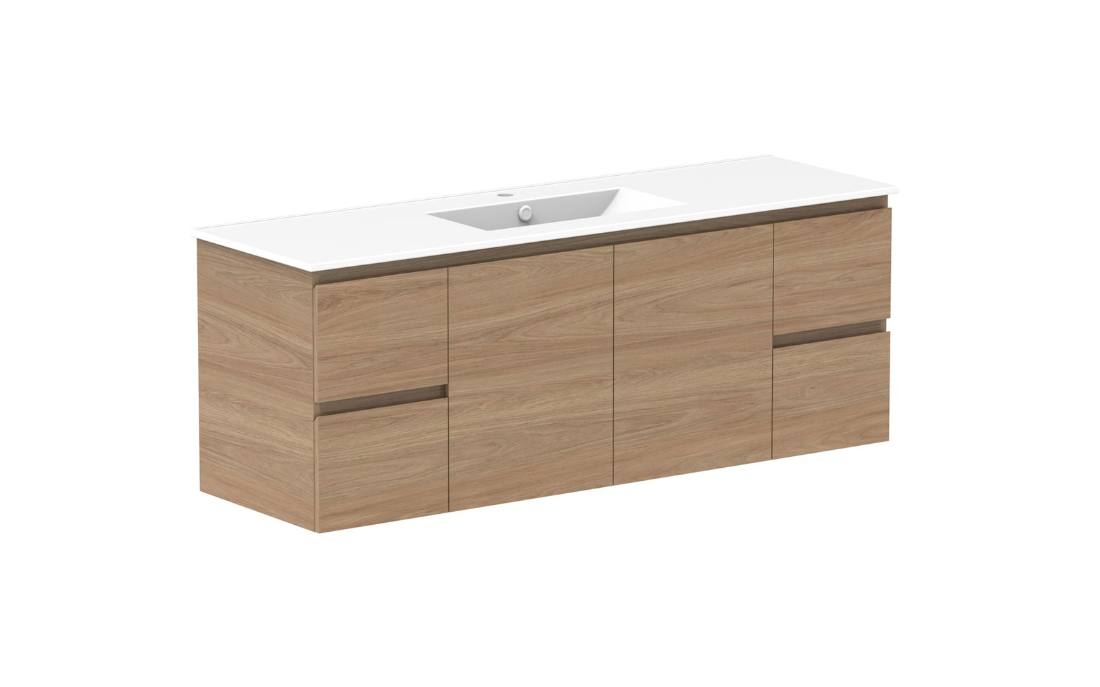 ADP Glacier Full Depth Door & Drawer Twin Wall Hung Vanity 1500mm centre bowl, ceramic top
