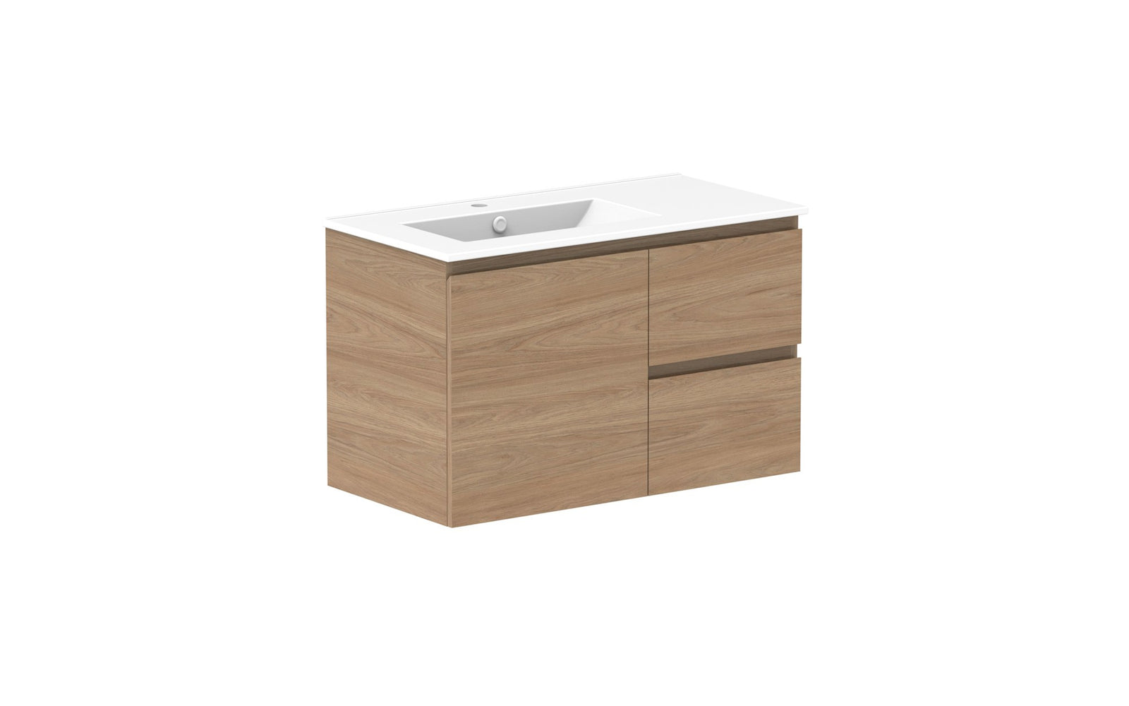 ADP Glacier Full Depth Door & Drawer Twin Wall Hung Vanity 900mm left offset bowl, ceramic top