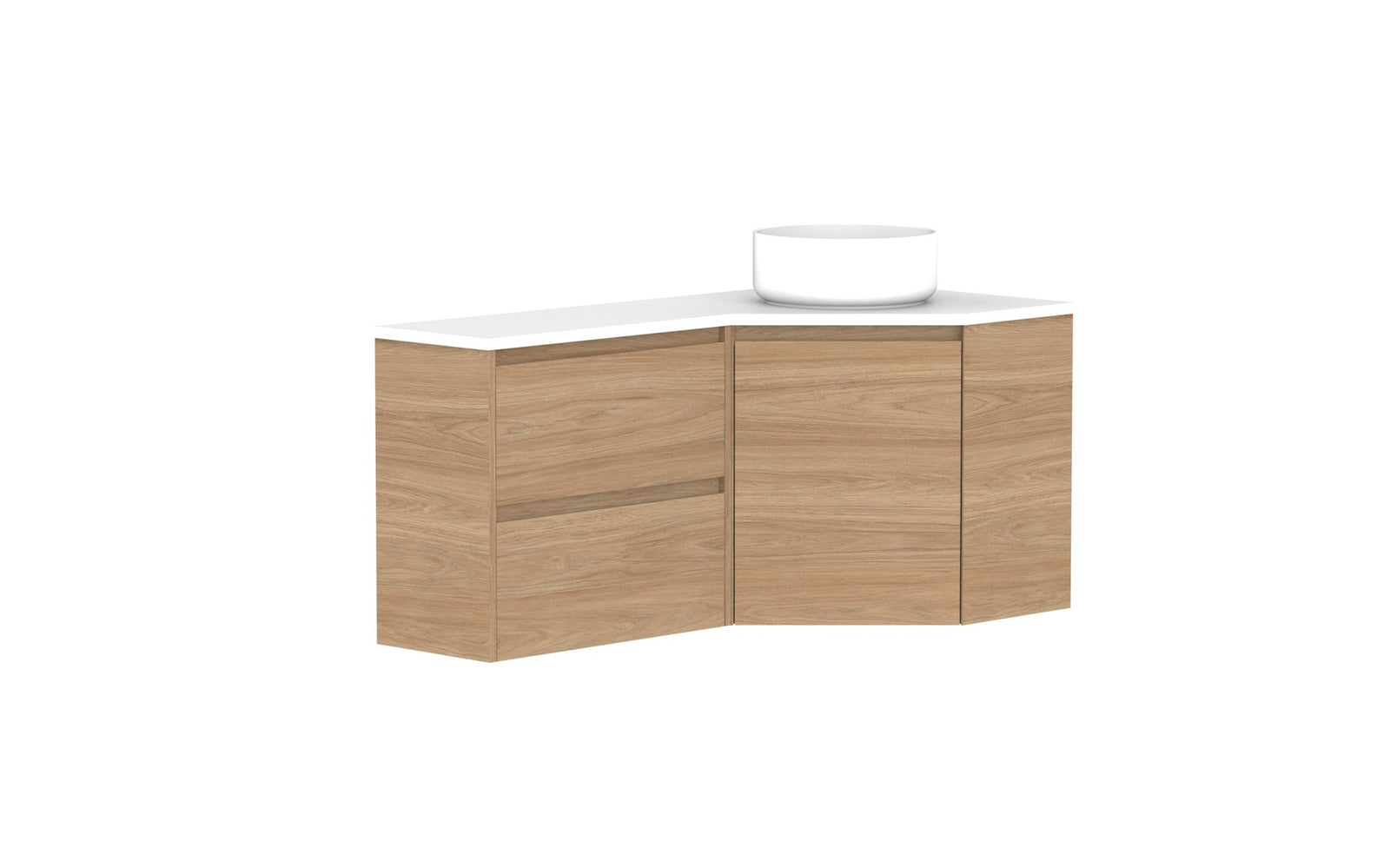 ADP Glacier Corner Wall Hung Vanity 600 x 1200mm right hand, drawers, benchtop