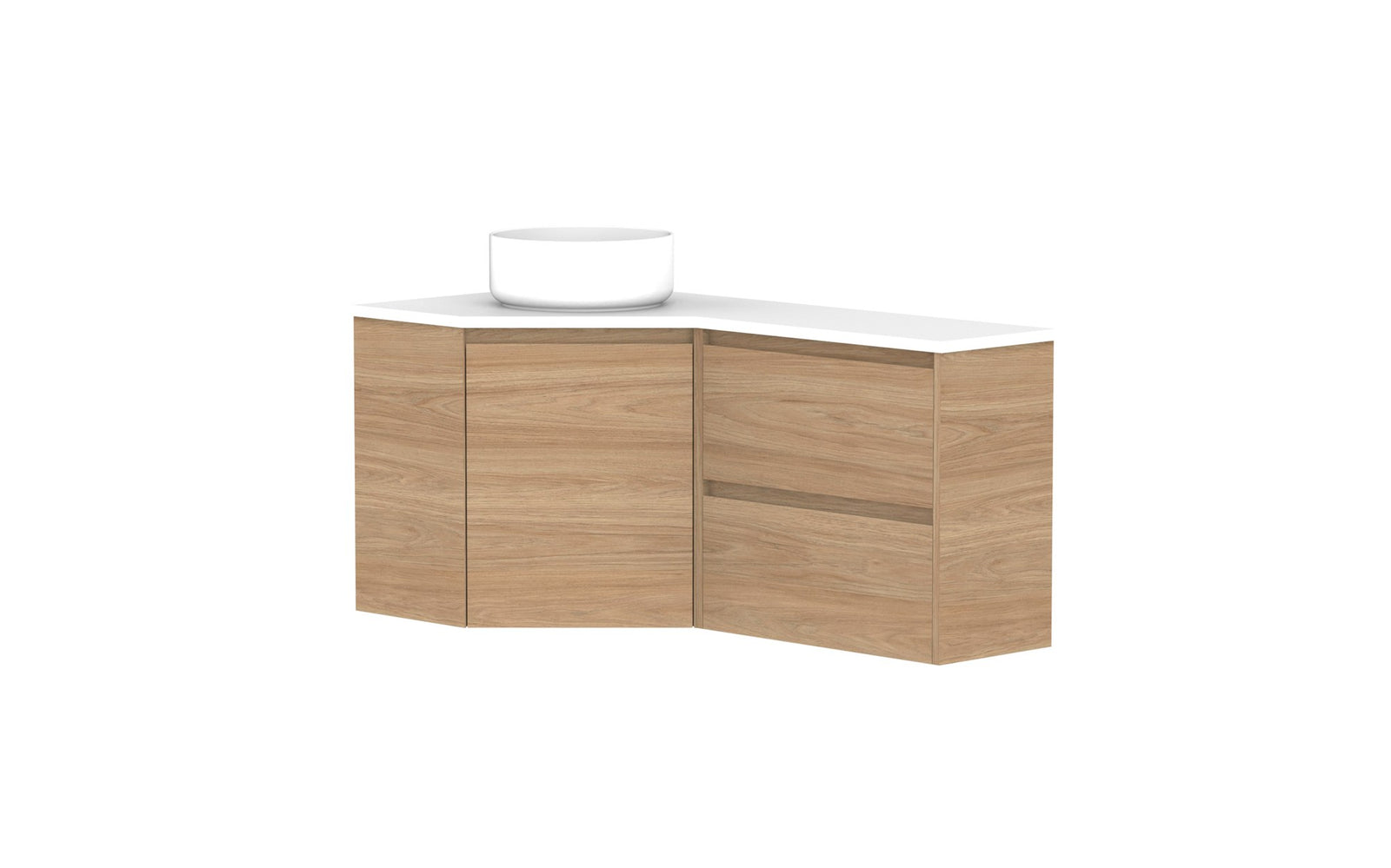 ADP Glacier Corner Wall Hung Vanity 600 x 1200mm left hand, drawers, benchtop