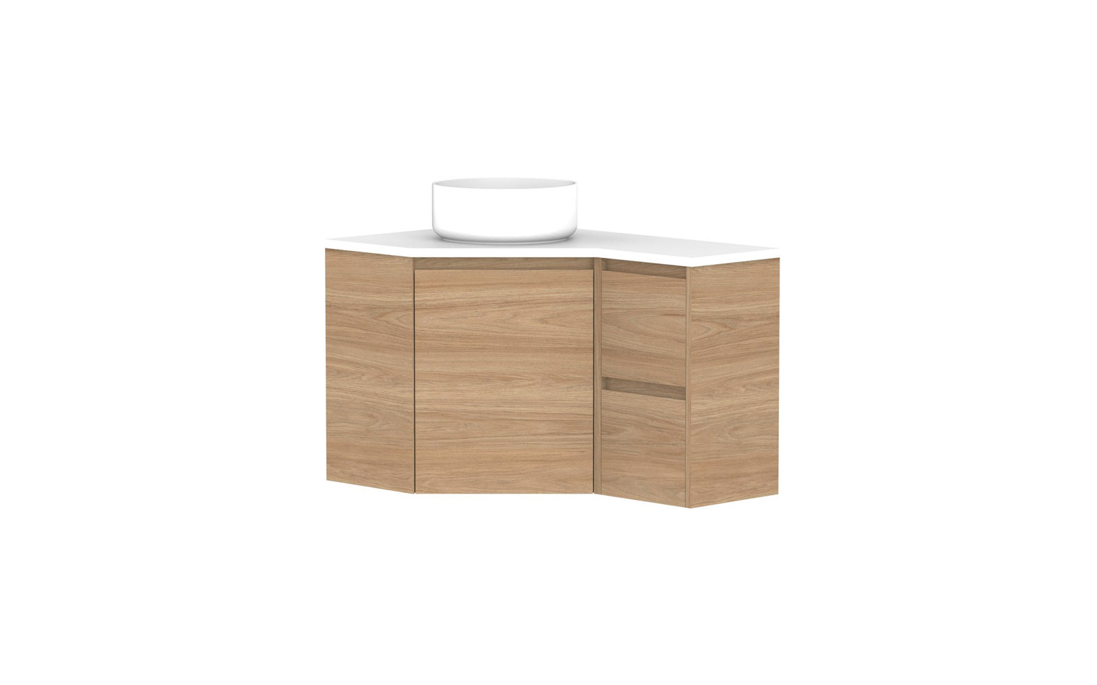 ADP Glacier Corner Wall Hung Vanity 600 x 900mm left hand, drawers, benchtop