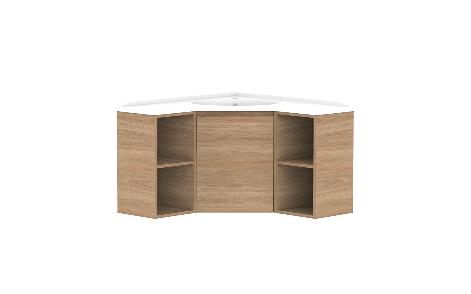 ADP Glacier Corner Wall Hung Vanity 900 x 900mm, open shelf, cast marble top