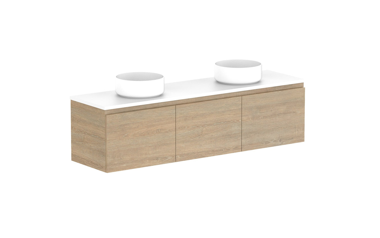 ADP Glacier Ensuite All-Door Slim Wall Hung Vanity 1500mm double bowl, benchtop