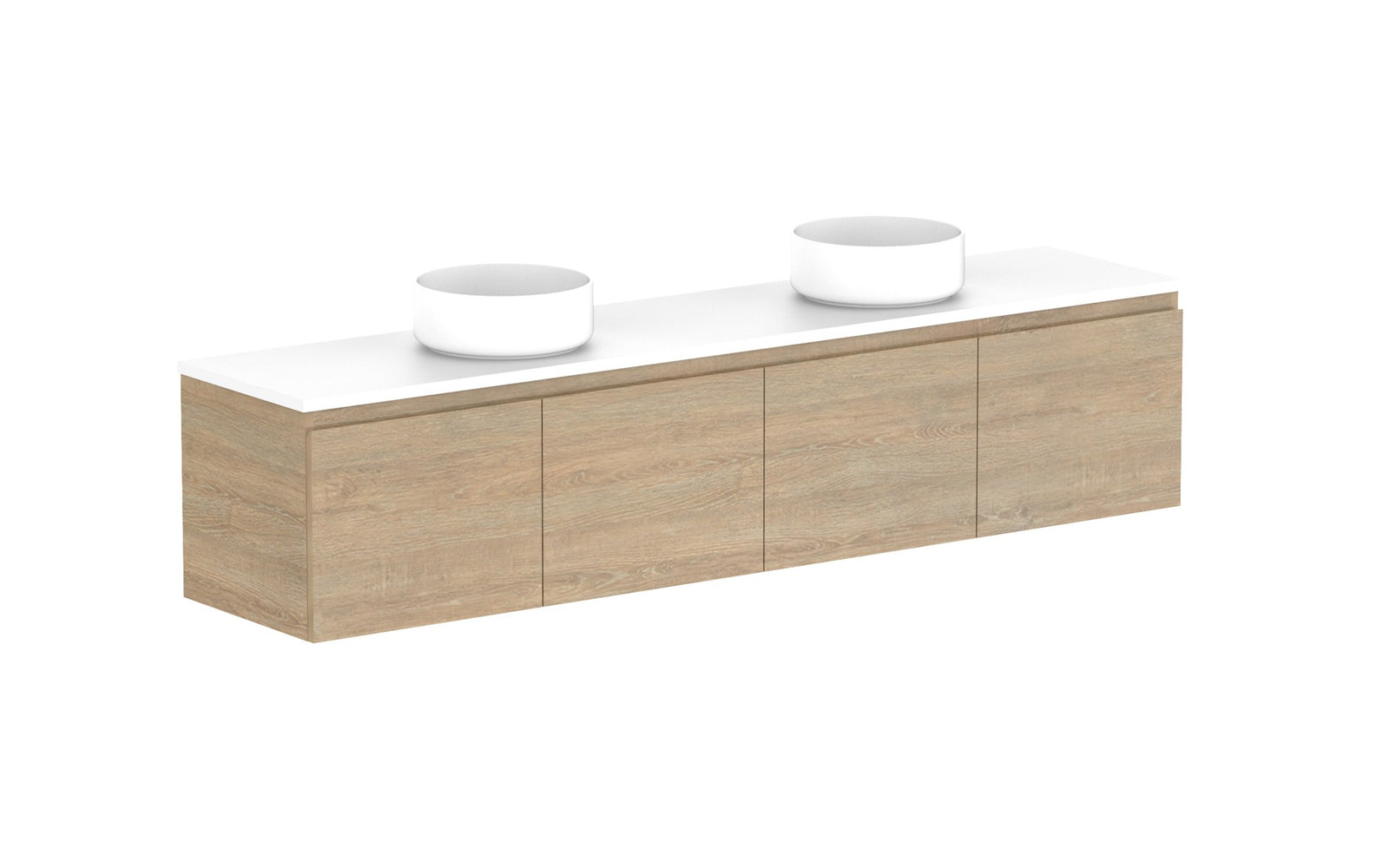 ADP Glacier Ensuite All-Door Slim Wall Hung Vanity 1800mm double bowl, benchtop