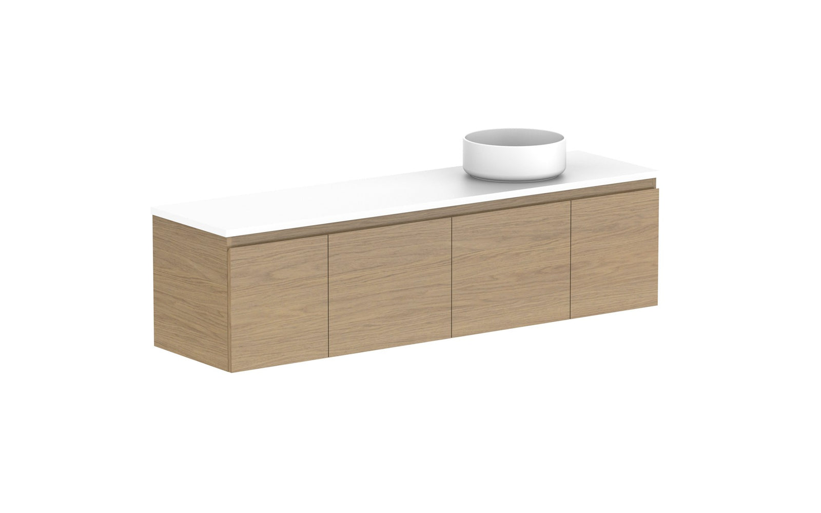 ADP Glacier Ensuite Door & Drawer Slim Wall Hung Vanity 1500mm right offset bowl, benchtop