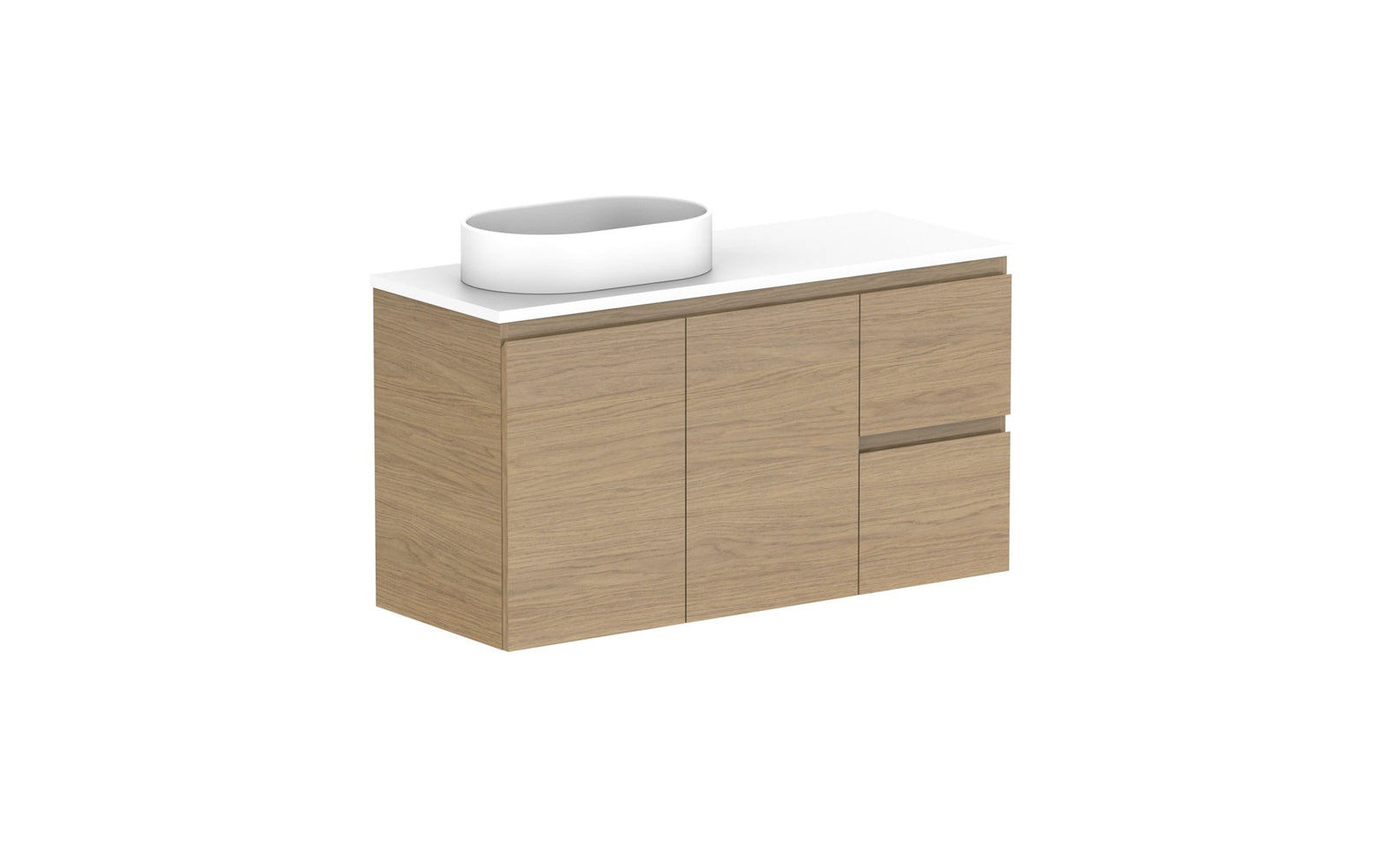 ADP Glacier Ensuite Door & Drawer Twin Wall Hung Vanity 1050mm left offset bowl, benchtop