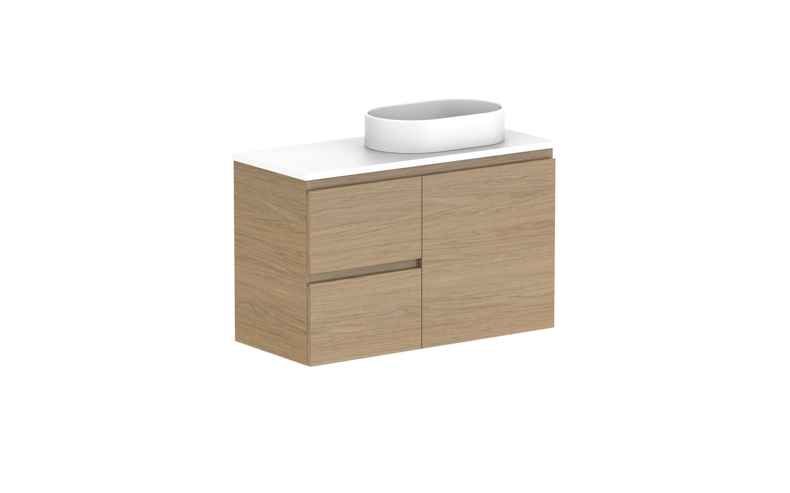 ADP Glacier Ensuite Door & Drawer Twin Wall Hung Vanity 900mm right offset bowl, benchtop