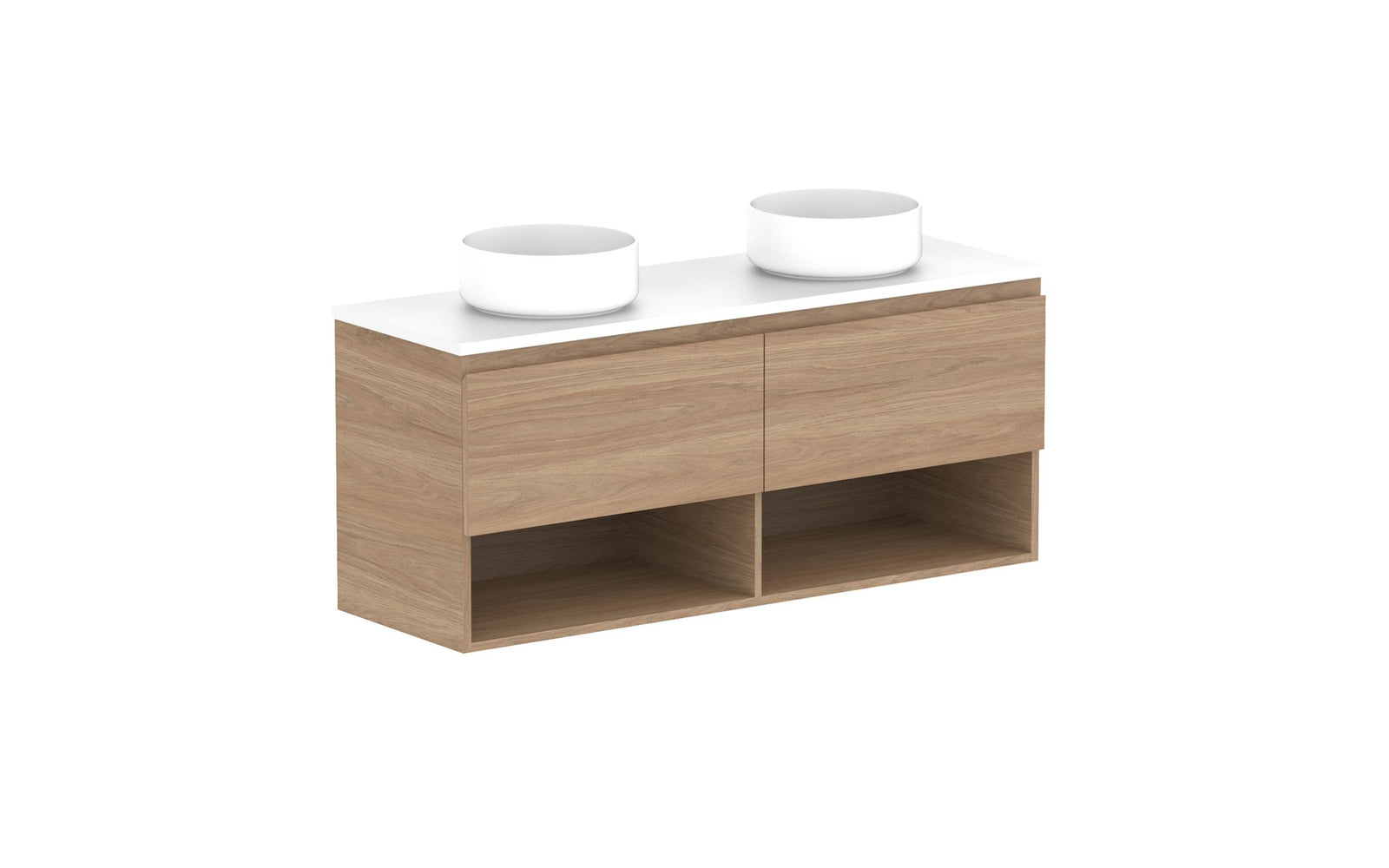 ADP Glacier Ensuite Shelf Slim Wall Hung Vanity 1200mm double bowl, benchtop