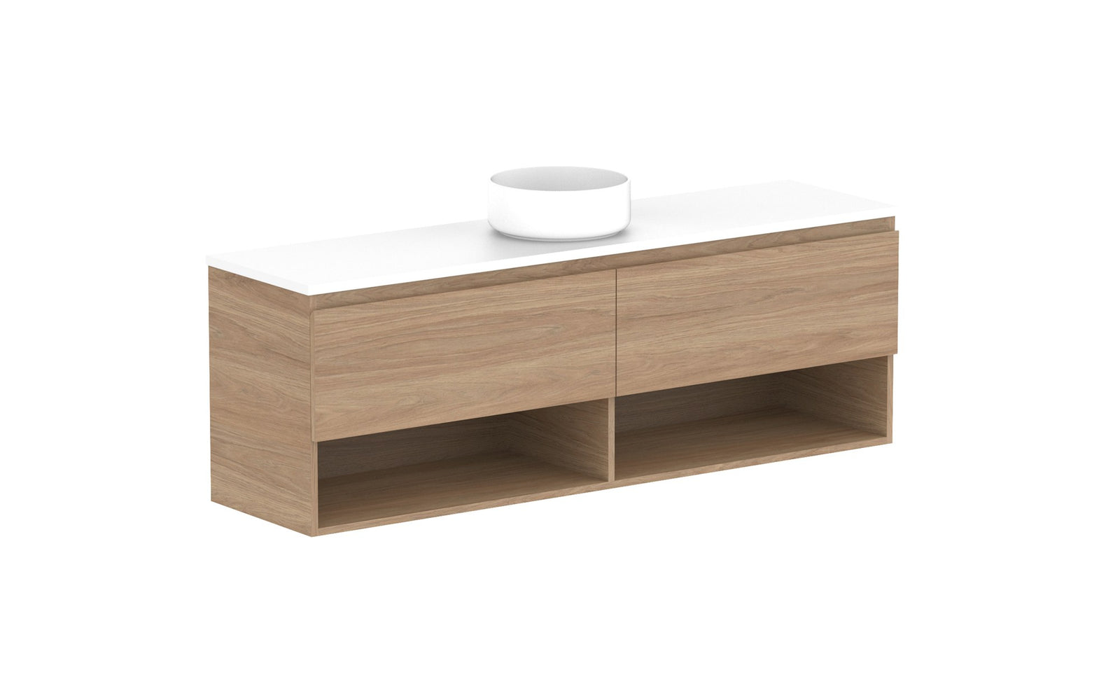 ADP Glacier Ensuite Shelf Slim Wall Hung Vanity 1500mm centre bowl, benchtop