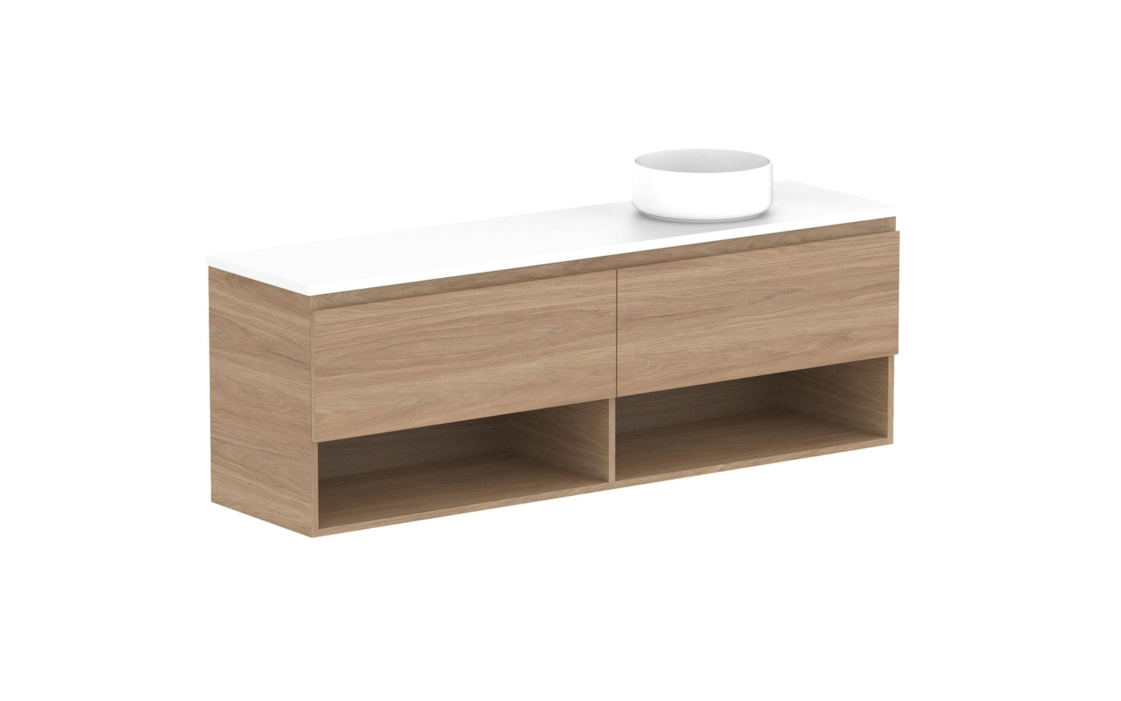 ADP Glacier Ensuite Shelf Slim Wall Hung Vanity 1500mm right offset bowl, benchtop
