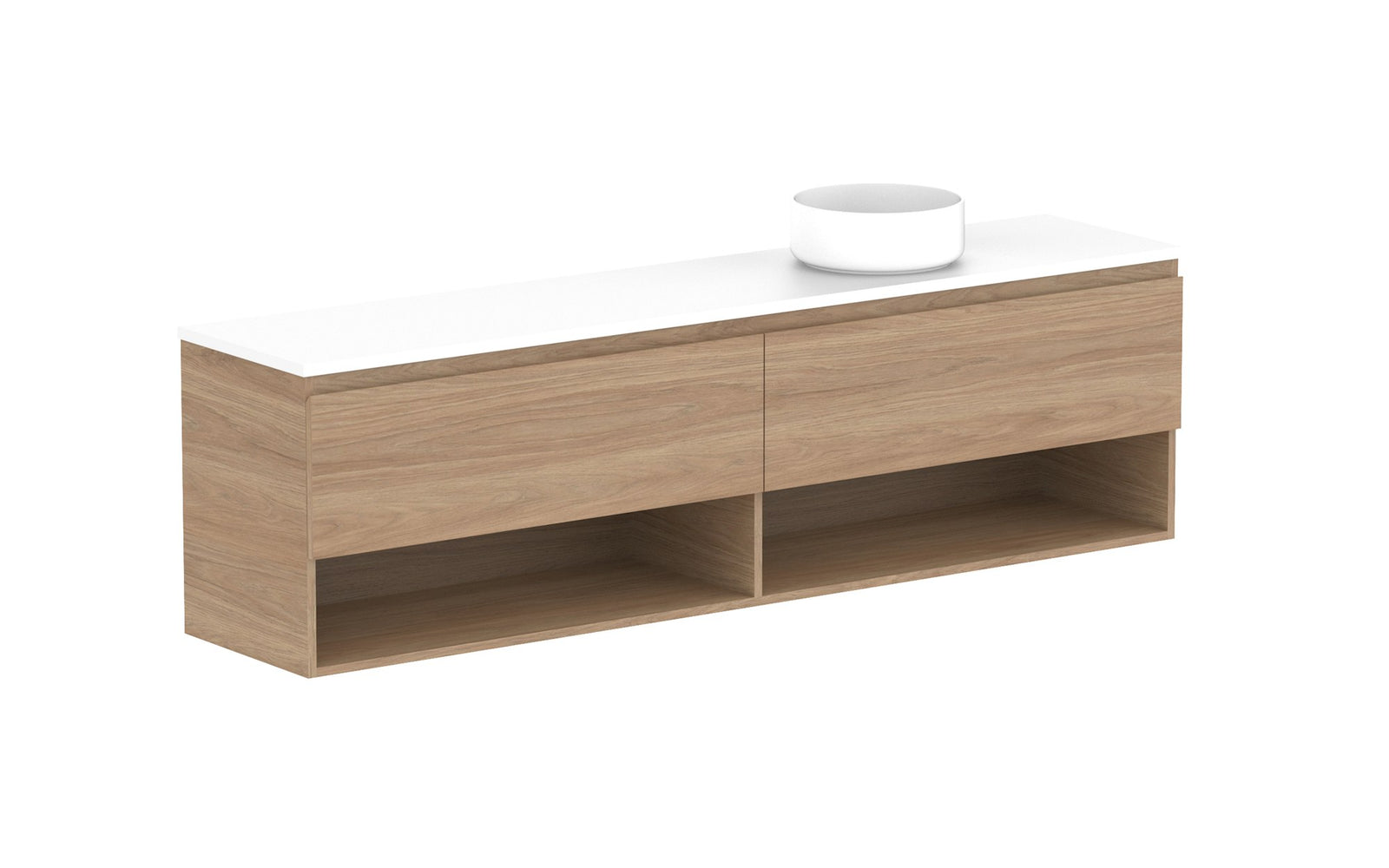 ADP Glacier Ensuite Shelf Slim Wall Hung Vanity 1800mm right offset bowl, benchtop