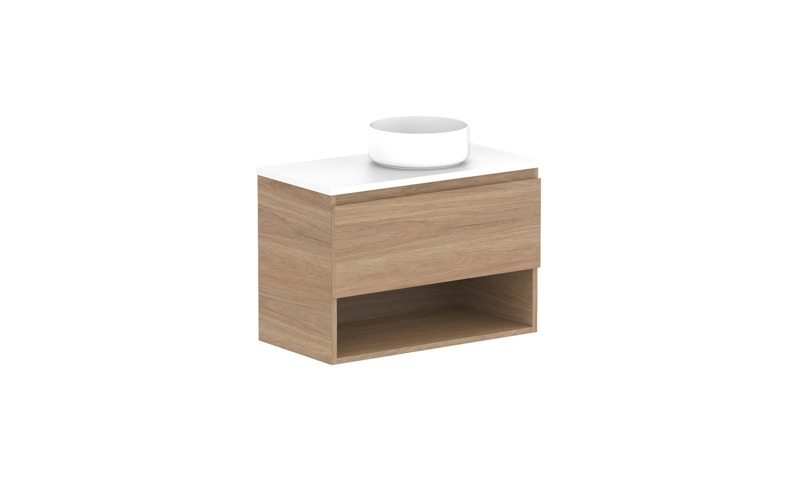 ADP Glacier Ensuite Shelf Slim Wall Hung Vanity 750mm right offset bowl, benchtop