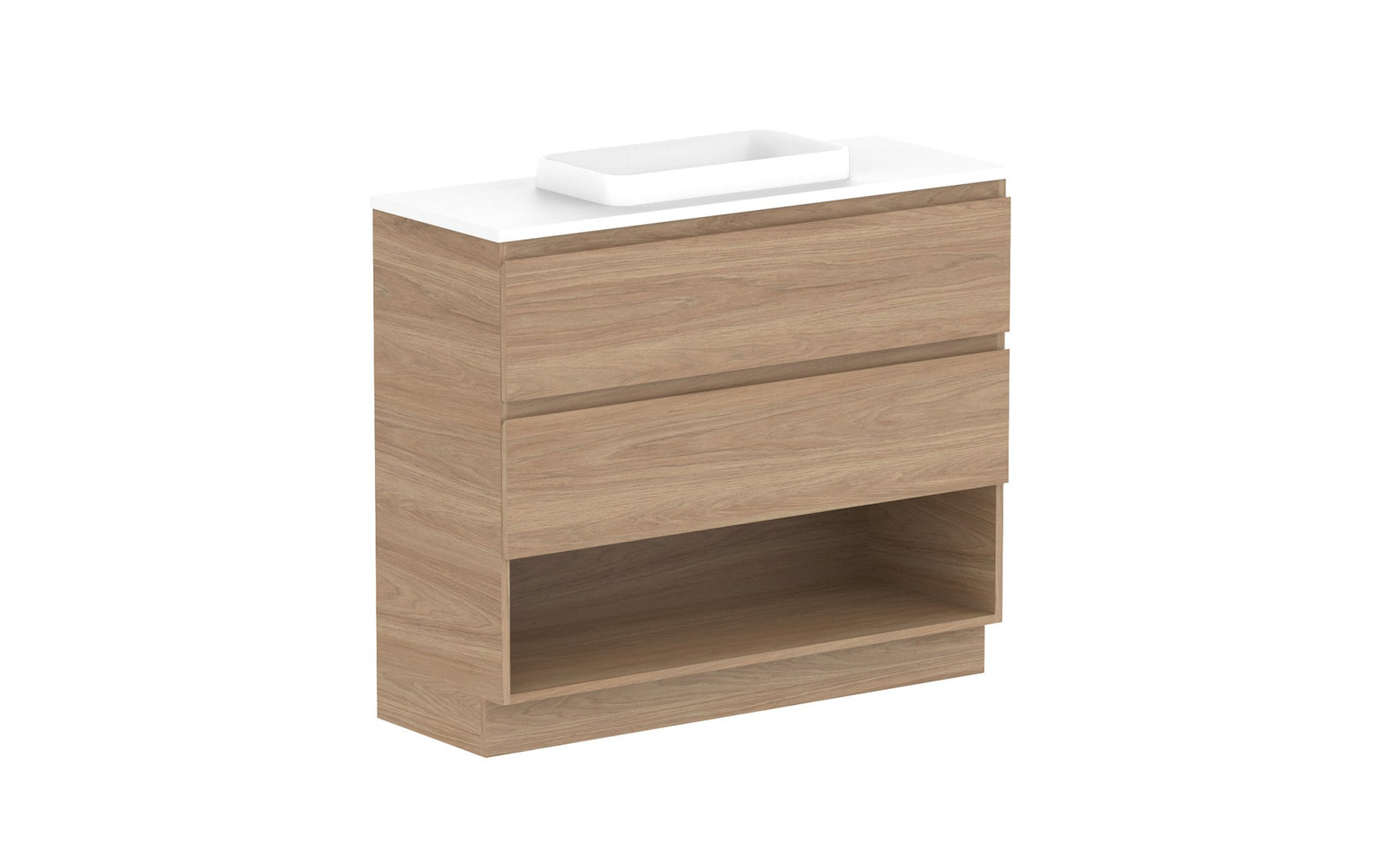 ADP Glacier Ensuite Shelf Twin Floor Mount Vanity 1050mm centre bowl, benchtop