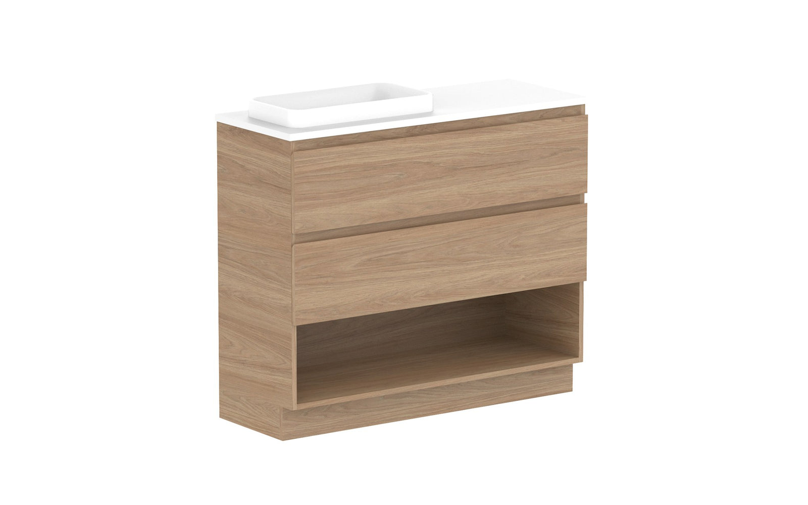 ADP Glacier Ensuite Shelf Twin Floor Mount Vanity 1050mm left offset bowl, benchtop