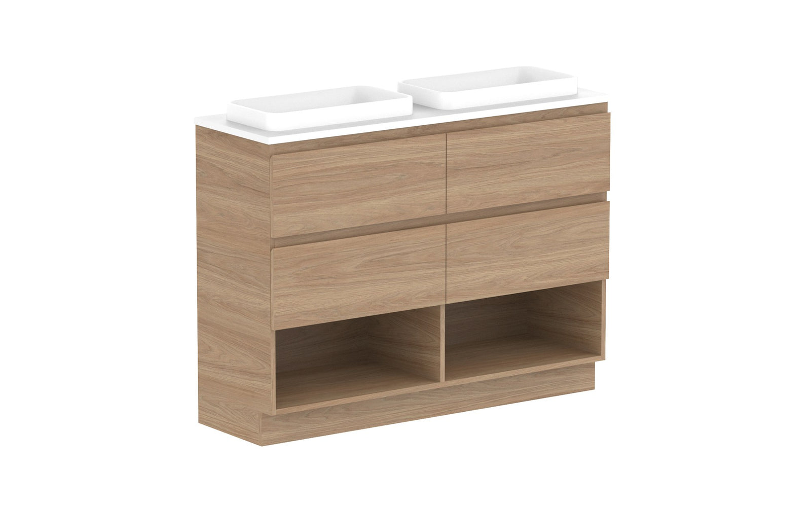 ADP Glacier Ensuite Shelf Twin Floor Mount Vanity 1200mm double bowl, benchtop