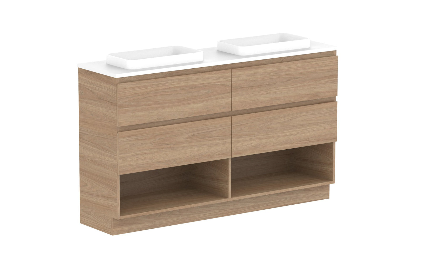 ADP Glacier Ensuite Shelf Twin Floor Mount Vanity 1500mm double bowl, benchtop