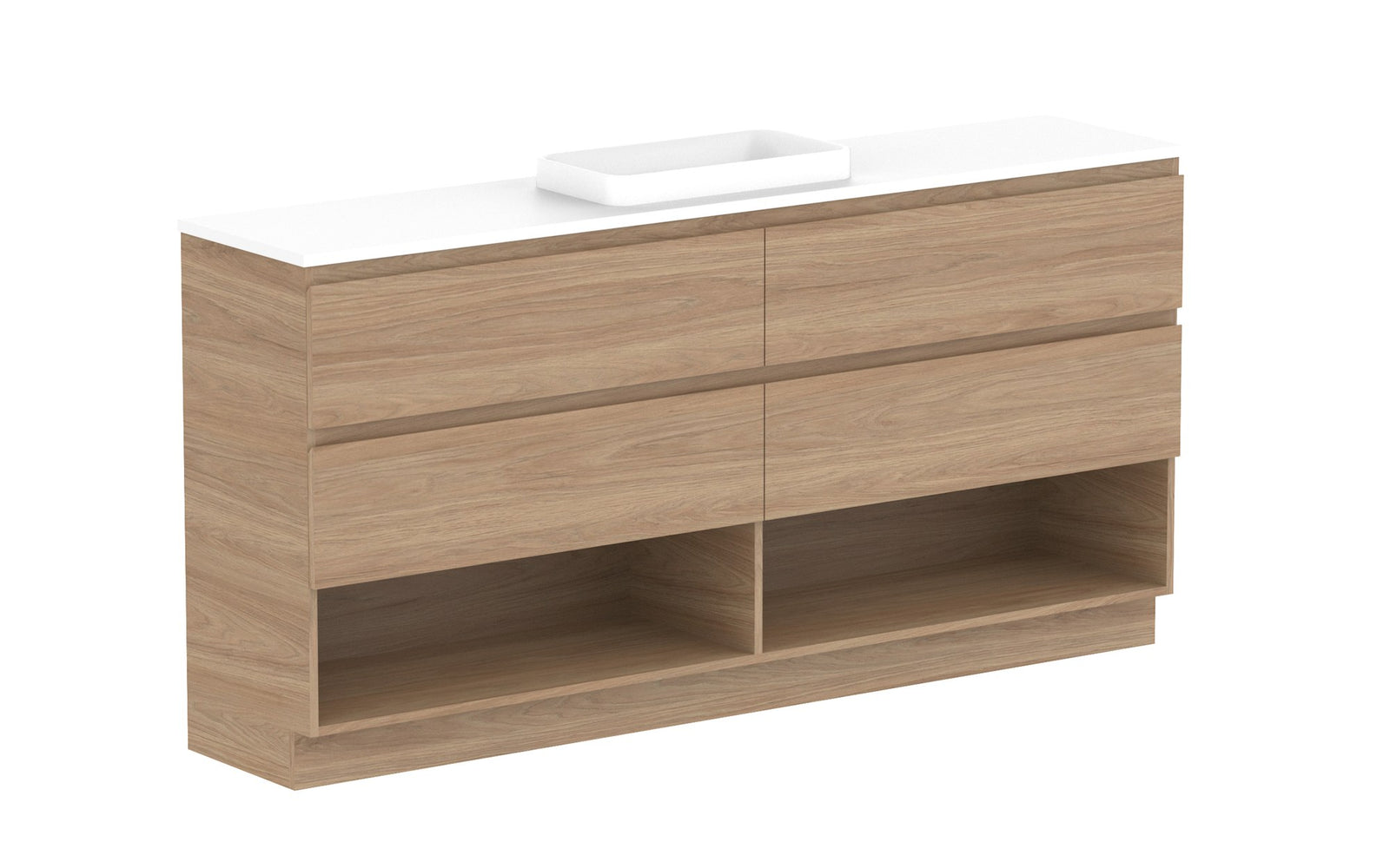 ADP Glacier Ensuite Shelf Twin Floor Mount Vanity 1800mm centre bowl, benchtop