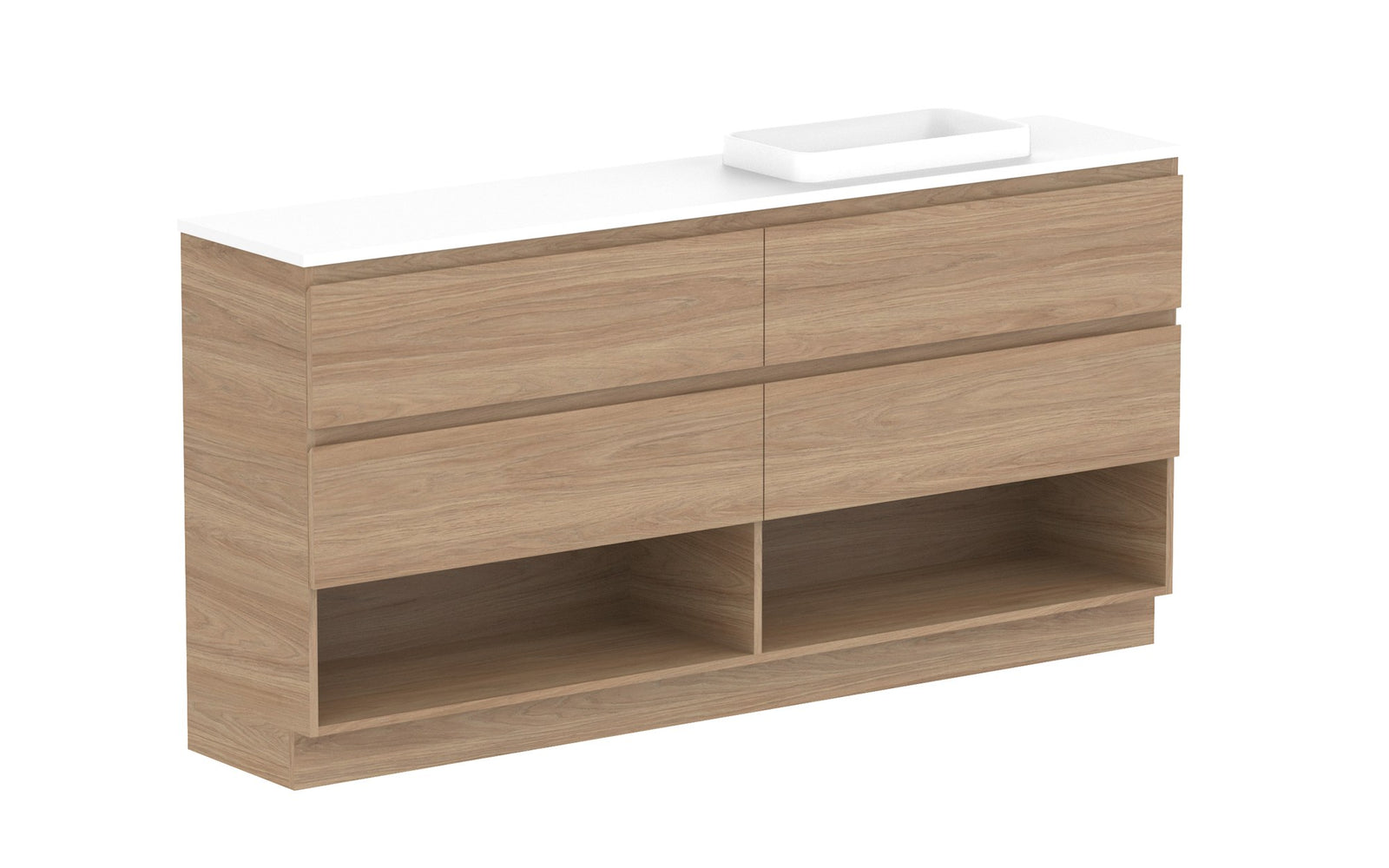 ADP Glacier Ensuite Shelf Twin Floor Mount Vanity 1800mm right offset bowl, benchtop