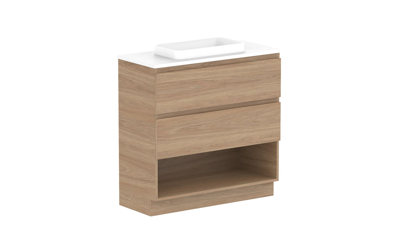 ADP Glacier Ensuite Shelf Twin Floor Mount Vanity 900mm centre bowl, benchtop