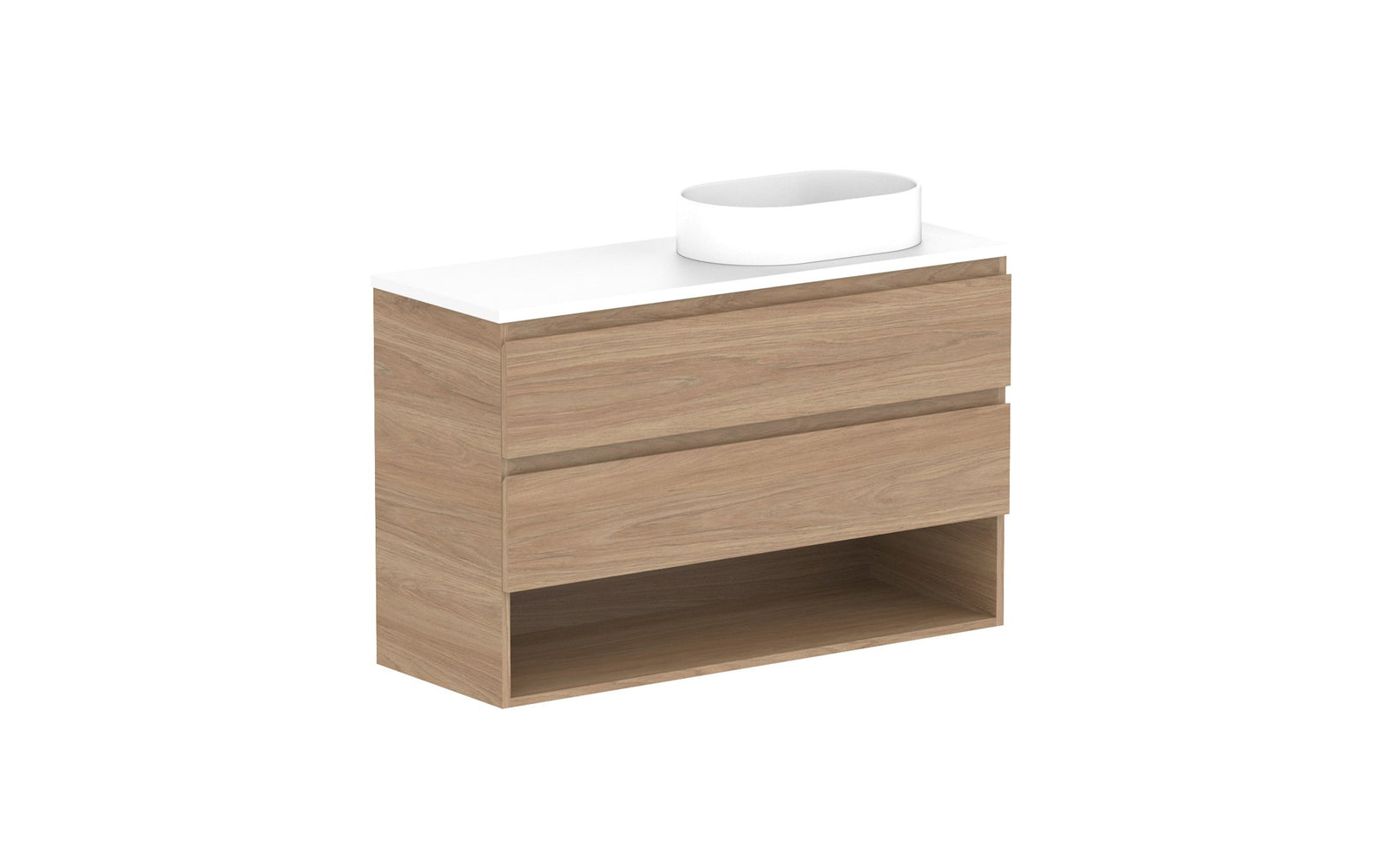 ADP Glacier Ensuite Shelf Twin Wall Hung Vanity 1050mm right offset bowl, benchtop