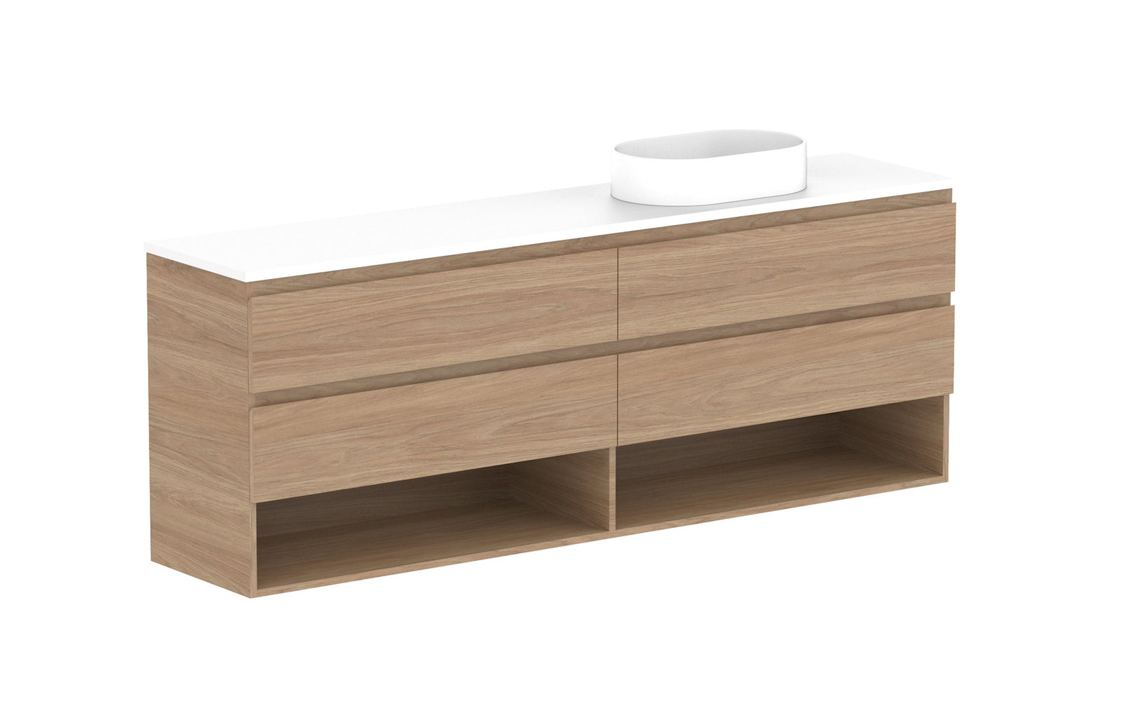 ADP Glacier Ensuite Shelf Twin Wall Hung Vanity 1800mm right offset bowl, benchtop
