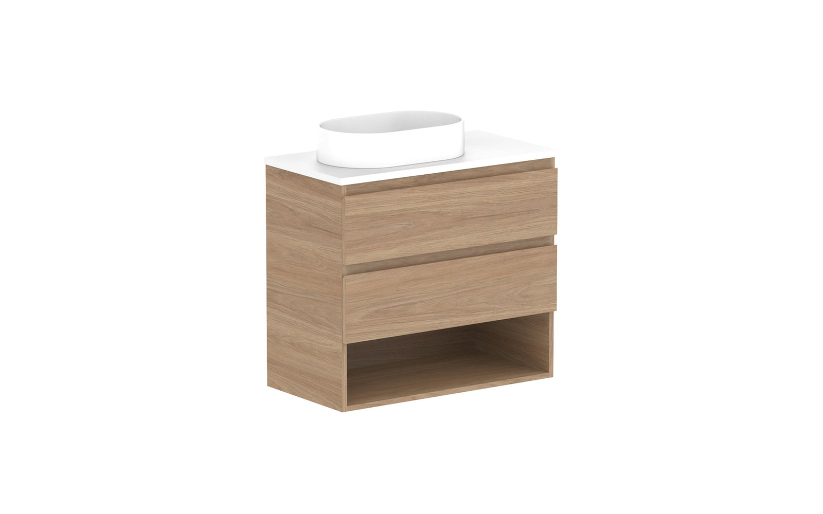 ADP Glacier Ensuite Shelf Twin Wall Hung Vanity 750mm left offset bowl, benchtop