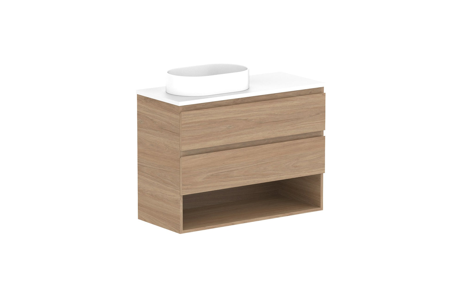 ADP Glacier Ensuite Shelf Twin Wall Hung Vanity 900mm left offset bowl, benchtop