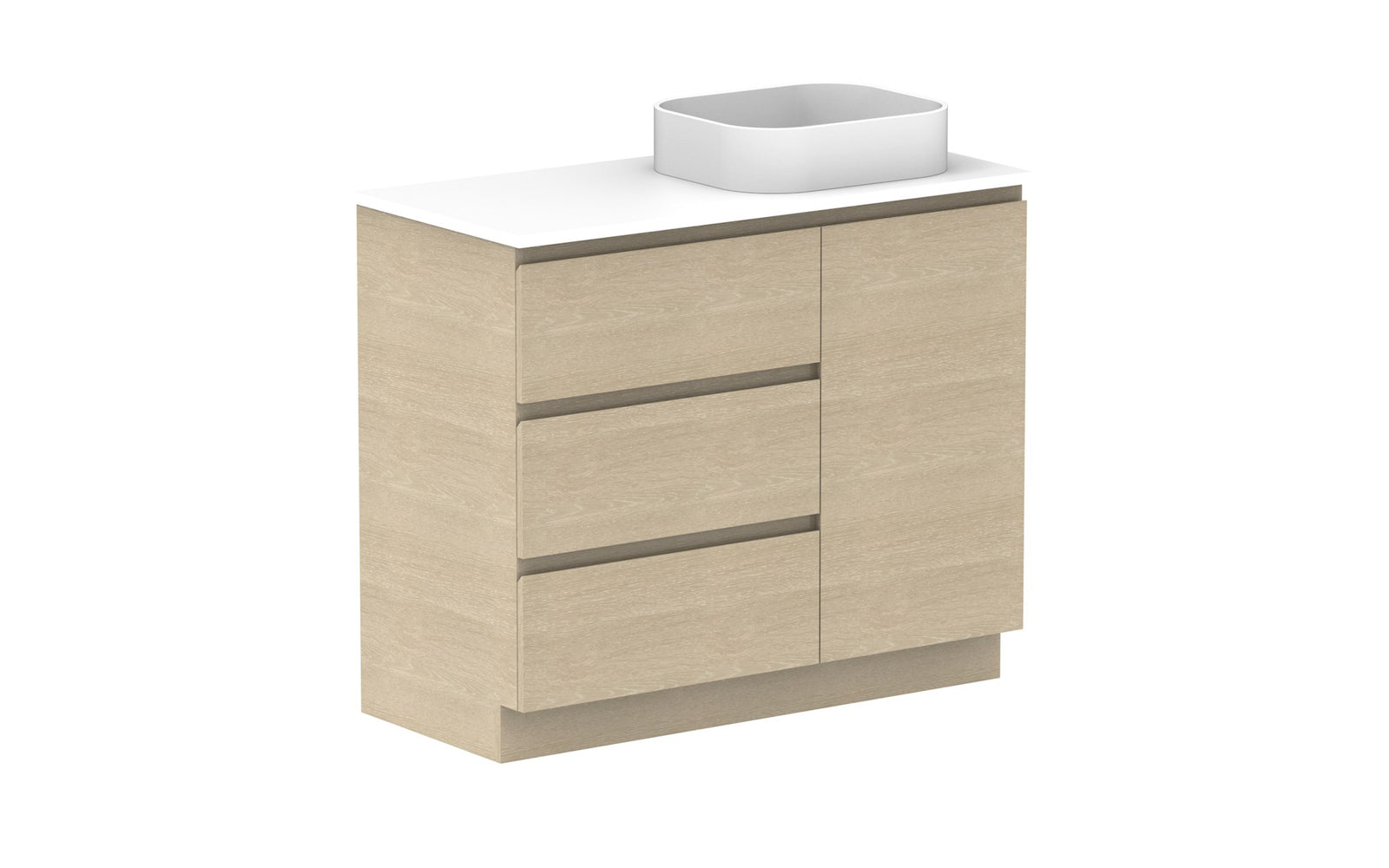 ADP Glacier Hamper Trio Floor Mount Vanity 1050mm right offset bowl