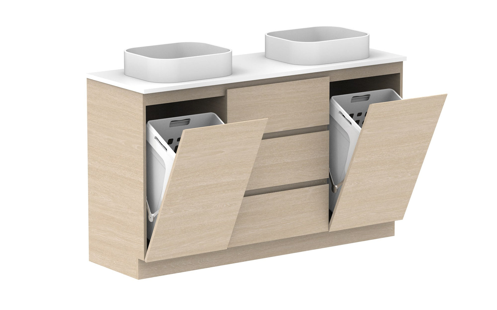 ADP Glacier Hamper Trio Floor Mount Vanity 1500mm double bowl