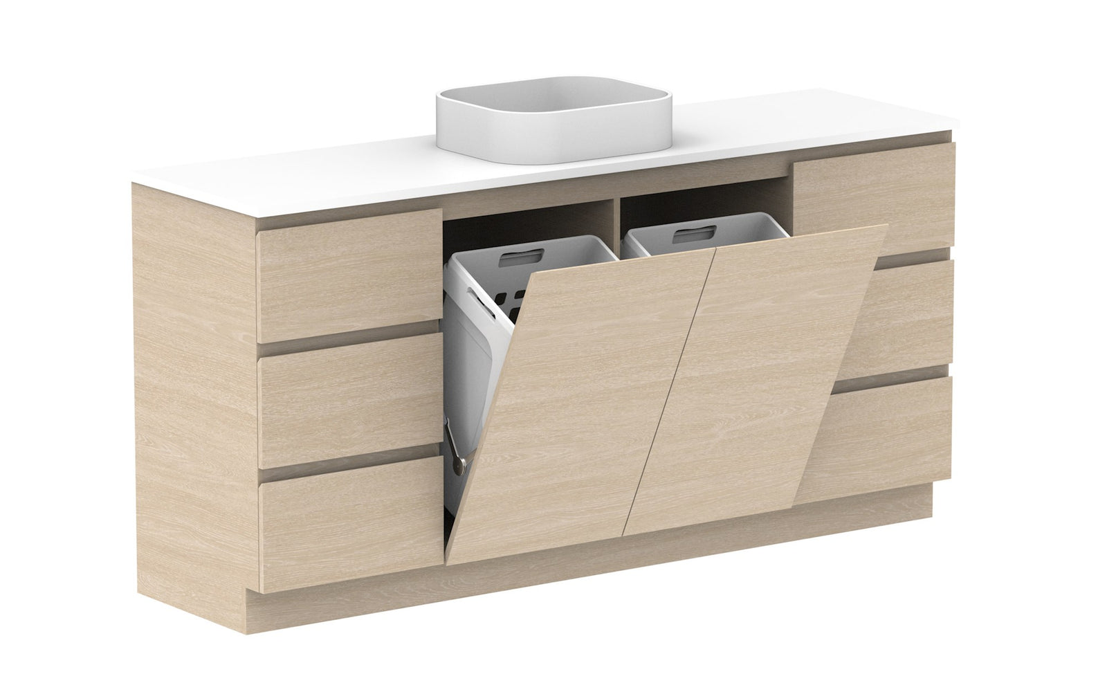 ADP Glacier Hamper Trio Floor Mount Vanity 1800mm centre bowl