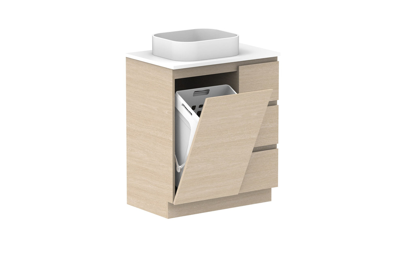 ADP Glacier Hamper Trio Floor Mount Vanity 750mm left offset bowl