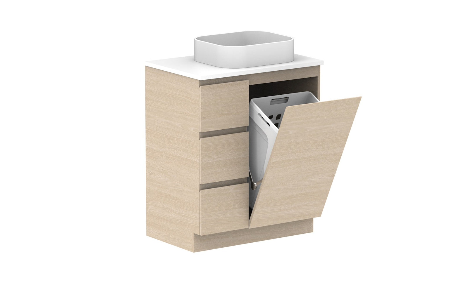 ADP Glacier Hamper Trio Floor Mount Vanity 750mm right offset bowl