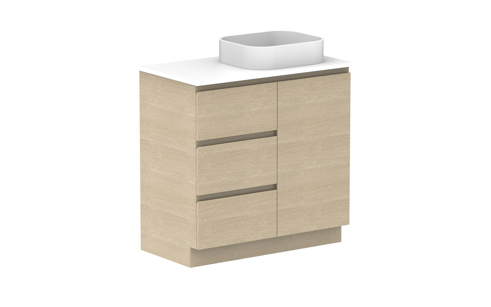 ADP Glacier Hamper Trio Floor Mount Vanity 900mm right offset bowl