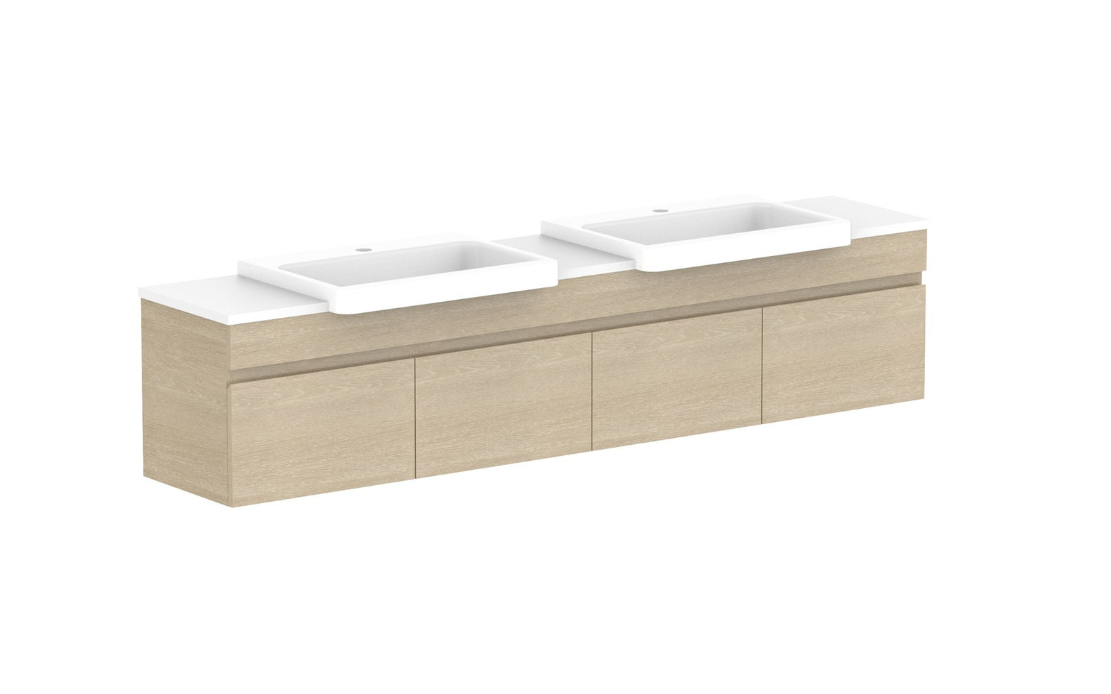 ADP Glacier Semi-Recessed All-Door Slim Wall Hung Vanity 1800mm double bowl, benchtop