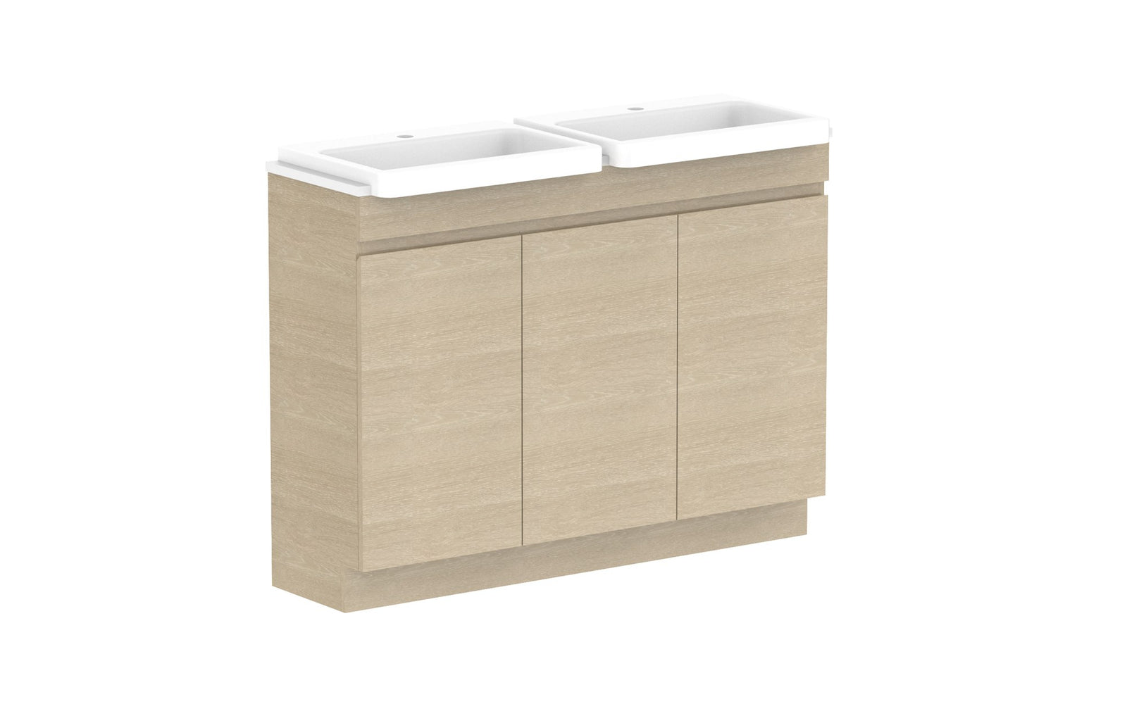 ADP Glacier Semi-Recessed All-Door Trio Floor Mount Vanity 1200mm double bowl, benchtop