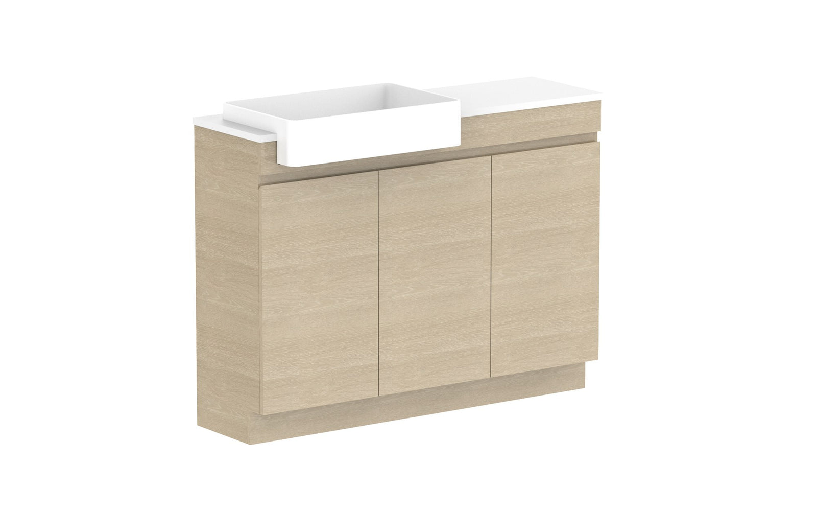 ADP Glacier Semi-Recessed All-Door Trio Floor Mount Vanity 1200mm left offset bowl, benchtop