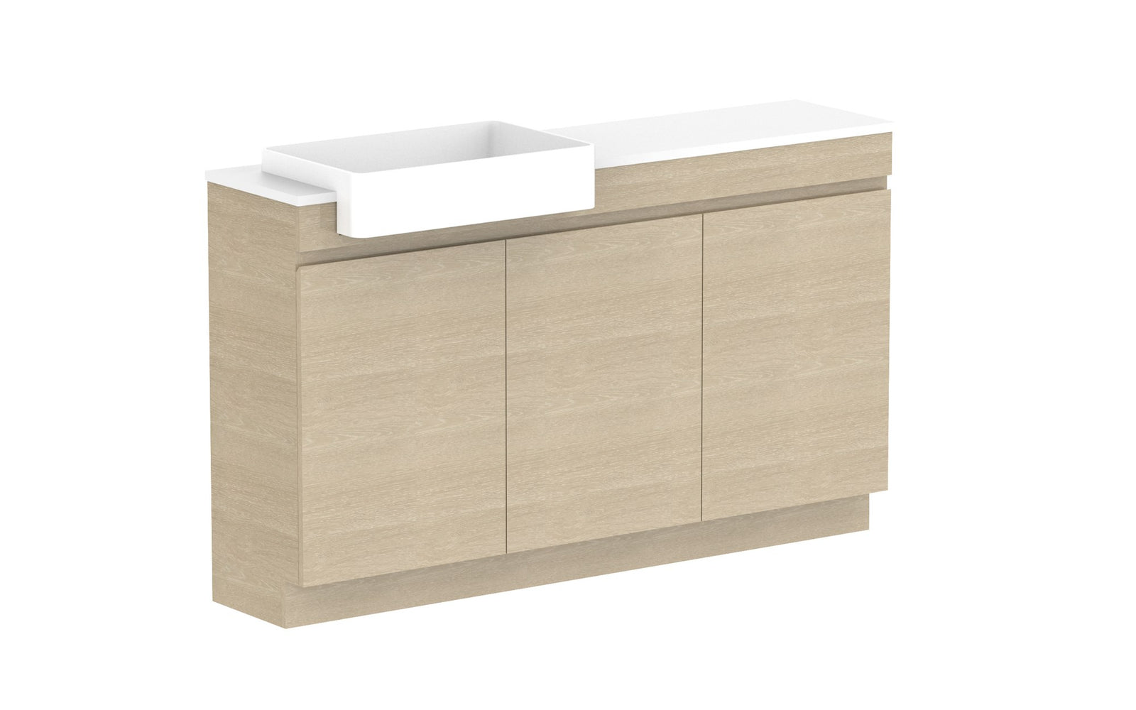ADP Glacier Semi-Recessed All-Door Trio Floor Mount Vanity 1500mm left offset bowl, benchtop