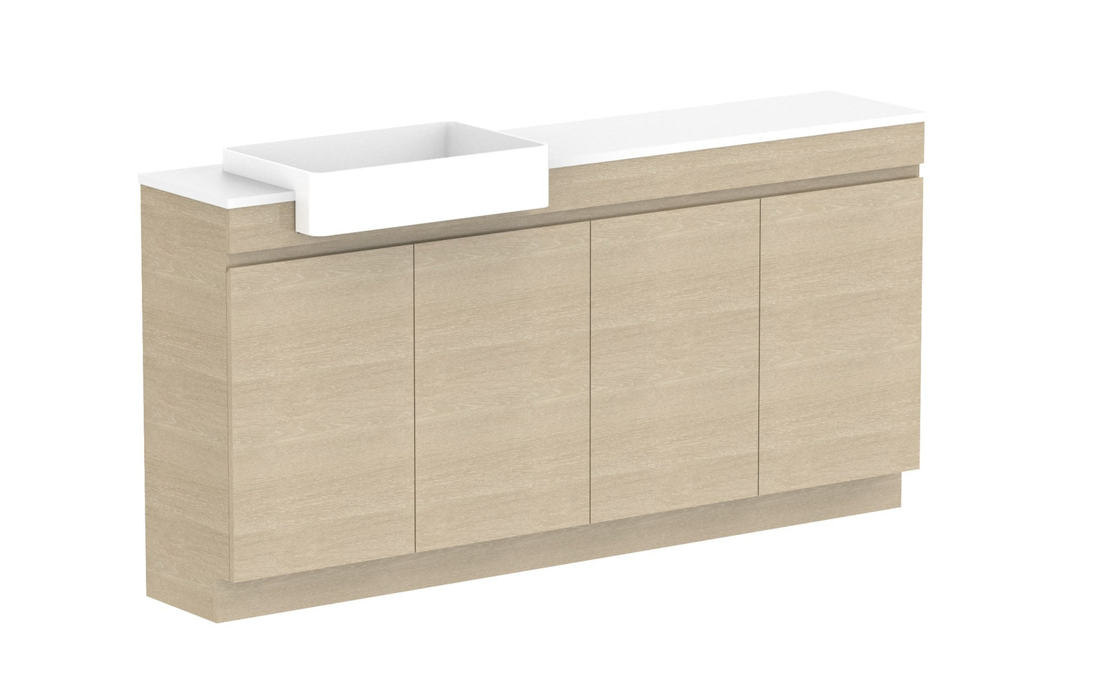 ADP Glacier Semi-Recessed All-Door Trio Floor Mount Vanity 1800mm left offset bowl, benchtop