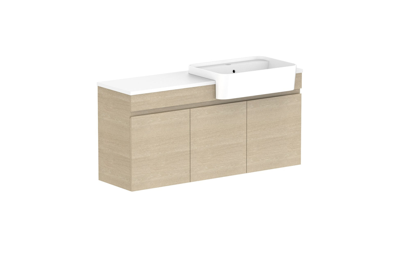 ADP Glacier Semi-Recessed All-Door Twin Wall Hung Vanity 1200mm right offset bowl, benchtop
