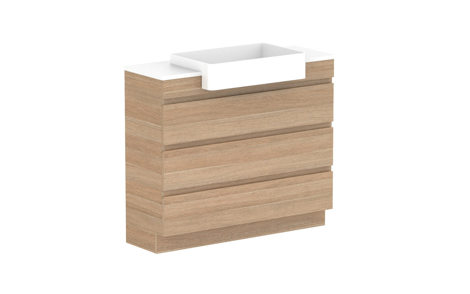 ADP Glacier Semi-Recessed All-Drawer Trio Floor Mount Vanity 1050mm centre bowl, benchtop