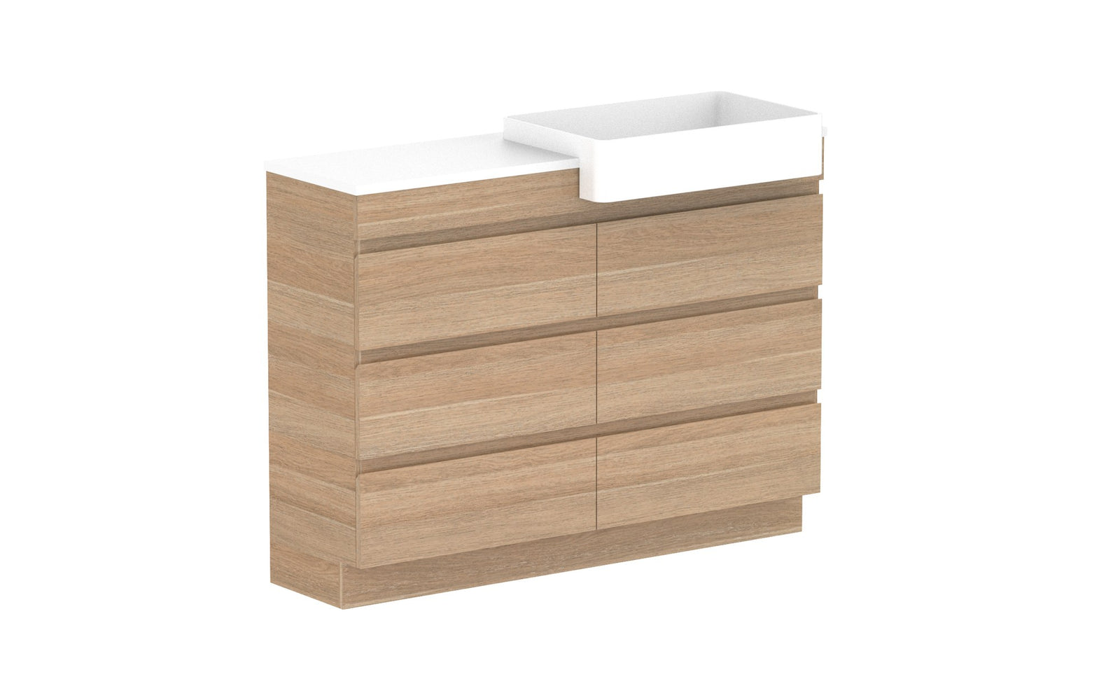 ADP Glacier Semi-Recessed All-Drawer Trio Floor Mount Vanity 1200mm left offset bowl, benchtop