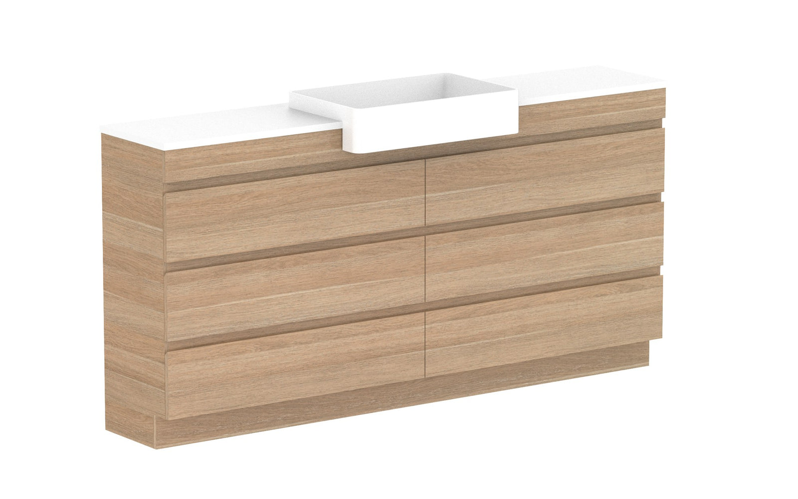 ADP Glacier Semi-Recessed All-Drawer Trio Floor Mount Vanity 1800mm centre bowl, benchtop