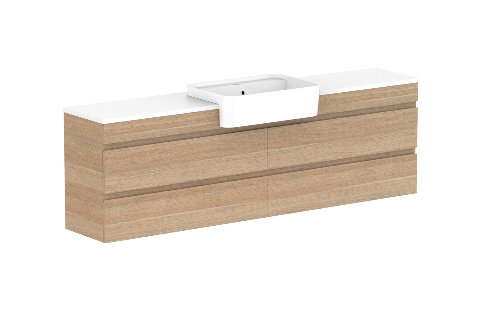 ADP Glacier Semi-Recessed All-Drawer Twin Wall Hung Vanity 1800mm centre bowl, benchtop