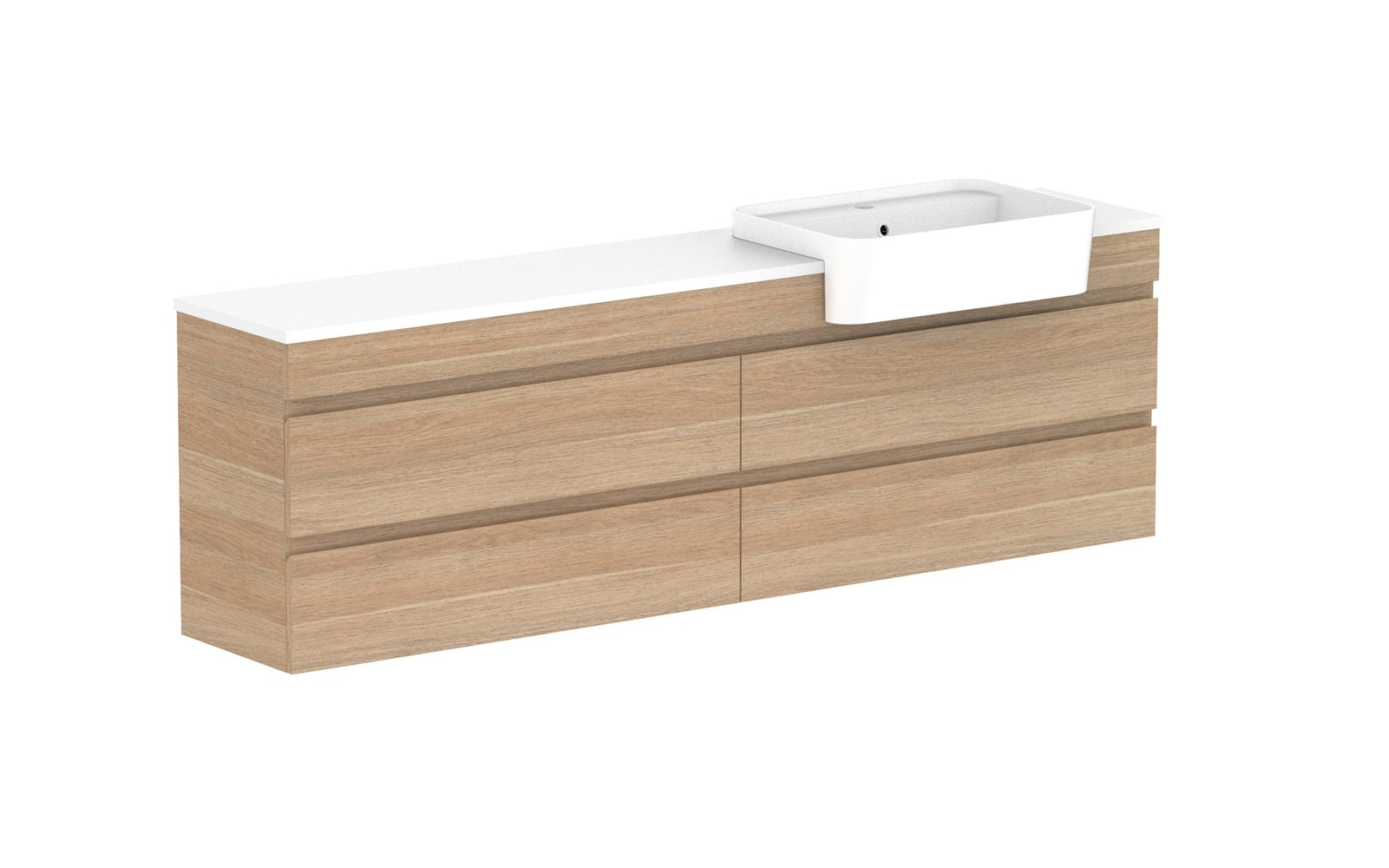 ADP Glacier Semi-Recessed All-Drawer Twin Wall Hung Vanity 1800mm right offset bowl, benchtop